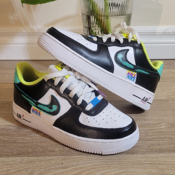 Black and White Nike Airforce Sneakers with Neon Accents - Picture 2 of 9